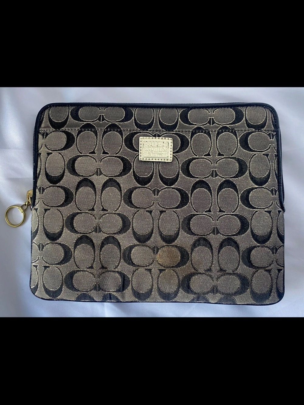Coach Poppy Signature Jacquard Tablet Sleeve in Black with Gold Accent